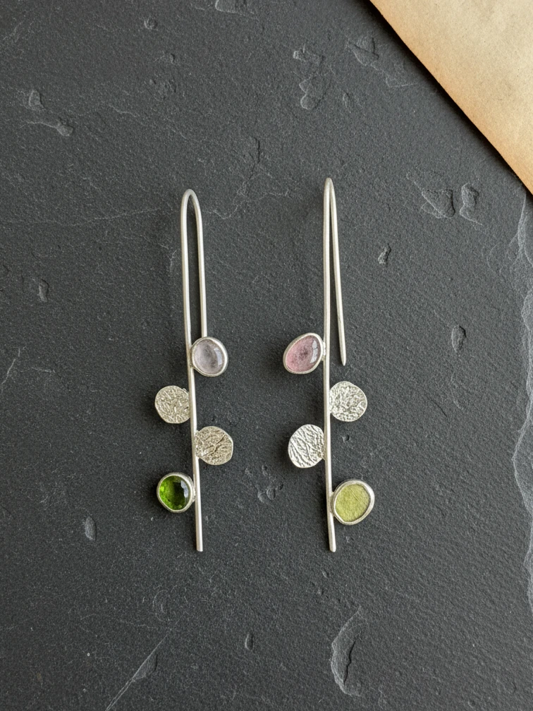 Rhea Handmade Tourmaline Earrings - Sterling Silver Design