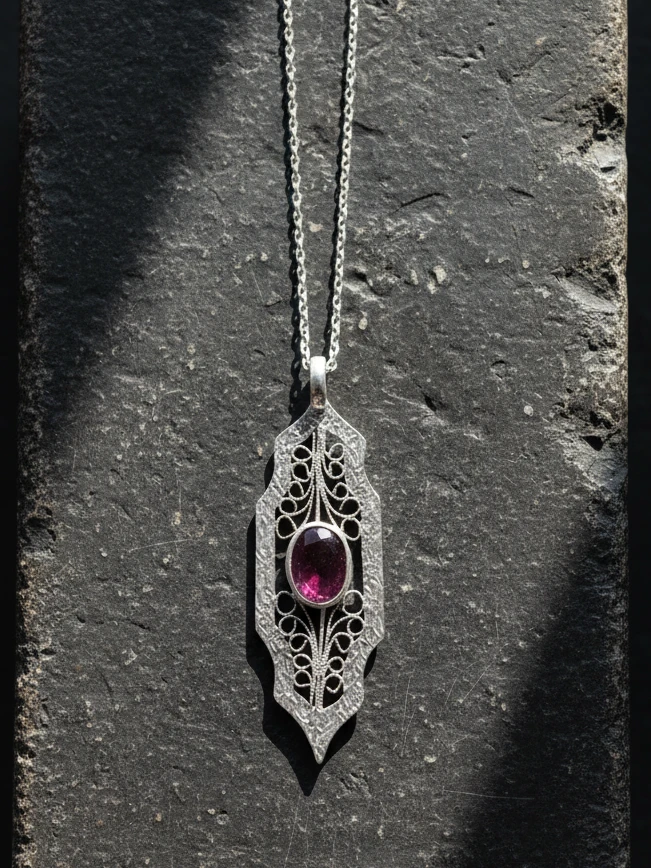 Minerva Necklace: Handcrafted Sterling Silver with Tourmaline